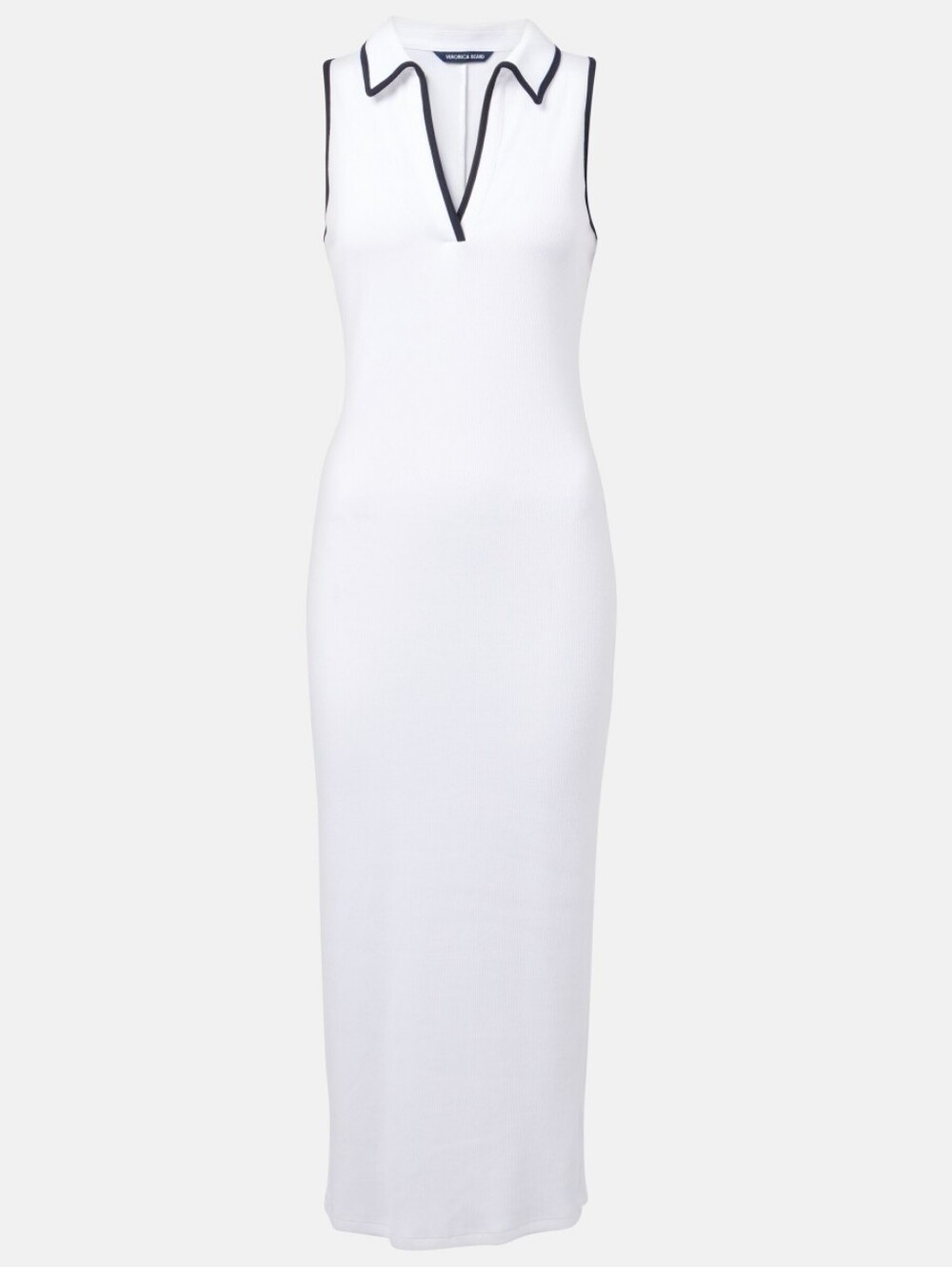 New No Tag, Sleeveless White Midi Polo Dress with Black Trim.